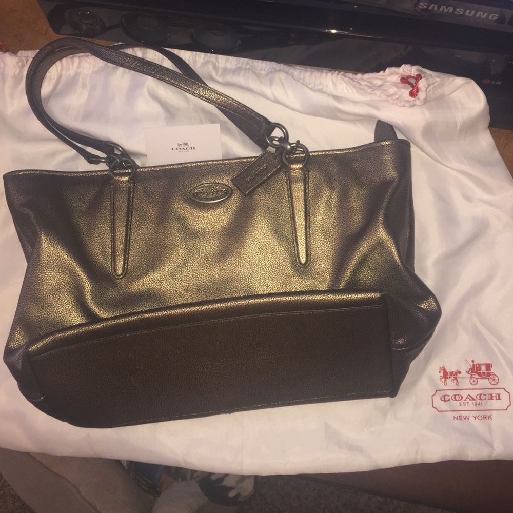 💋 Coach Chicago Ellis Gold Pewter Pebble Leather Handbag - Picture 3 of 13